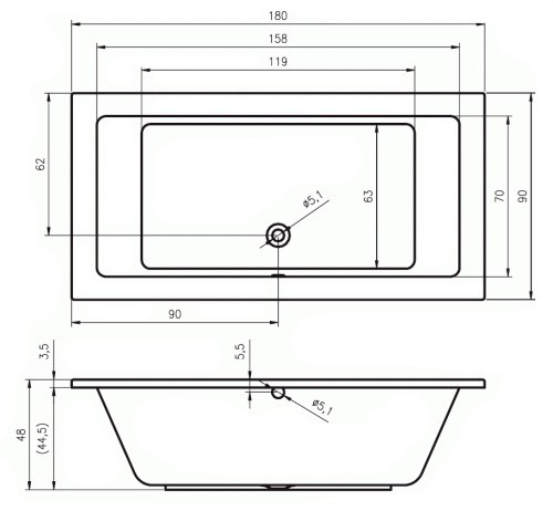 Ванна акриловая Riho Lusso 180x90 B026001005 пристенная