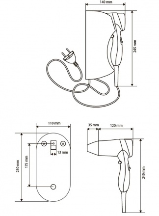 Фен Bemeta 945533074 белый глянцевый с держателем