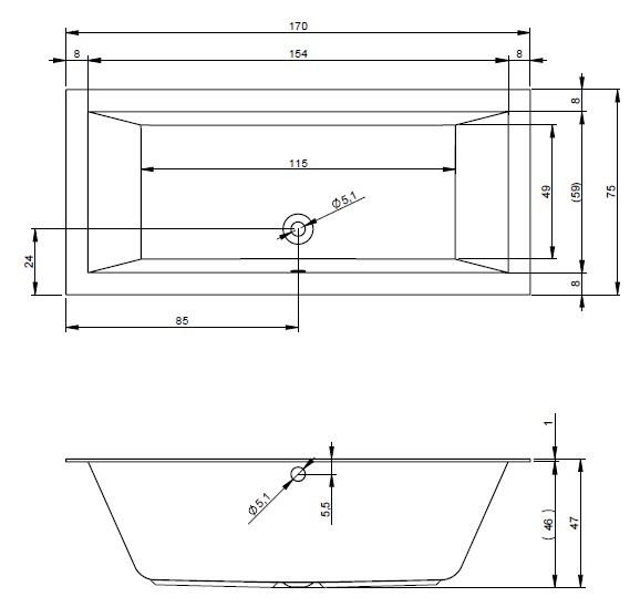Ванна акриловая Riho Lugo 170x75 B132001005 пристенная