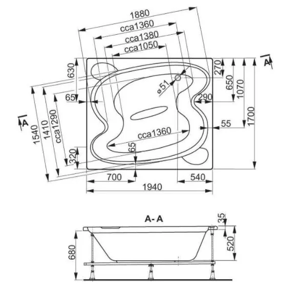 Каркас для ванны Vagnerplast Helios 194x170 VPK194170