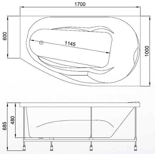 Ванна акриловая Akrilan Venado 170x100 R 00-00000783 белая с каркасом