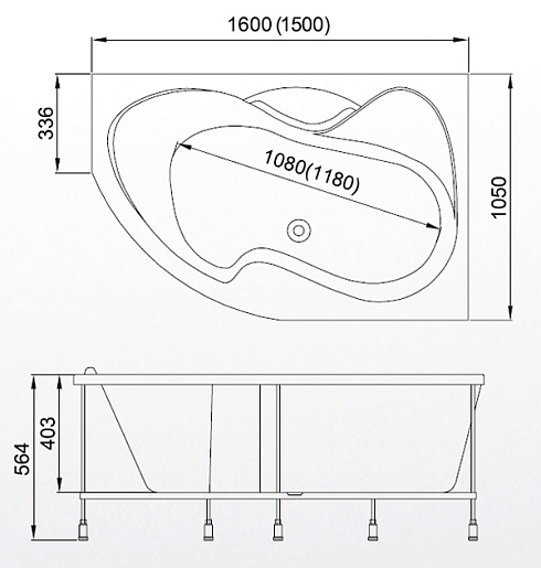Ванна акриловая Akrilan Alsina 160x105 R 00-00000180 белая с каркасом