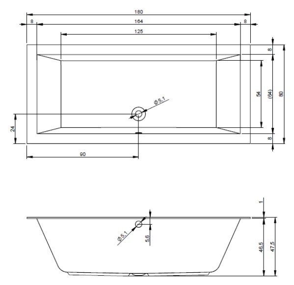 Ванна акриловая Riho Lugo 180x80 B133001005 пристенная