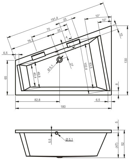 Ванна акриловая Riho Doppio 180x130 R B033001005 угловая