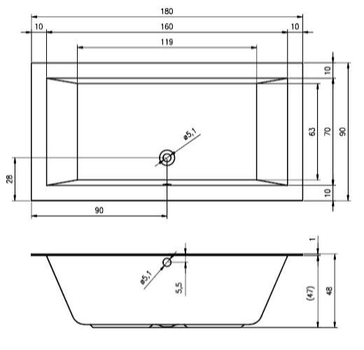 Ванна акриловая Riho Lugo 180x90 B134001005 пристенная