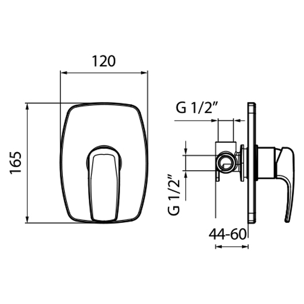 Встраиваемый cмеситель для ванны и душа Webert Kimono KI880101015 хром глянцевый