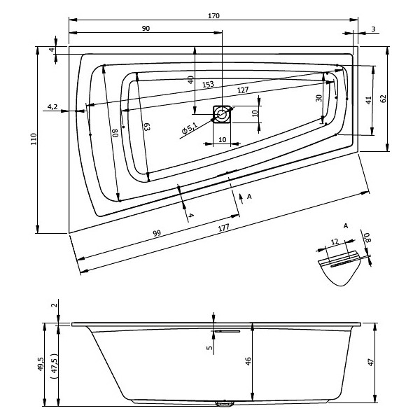 Ванна акриловая Riho Still Smart 170x110 R B101001005 угловая