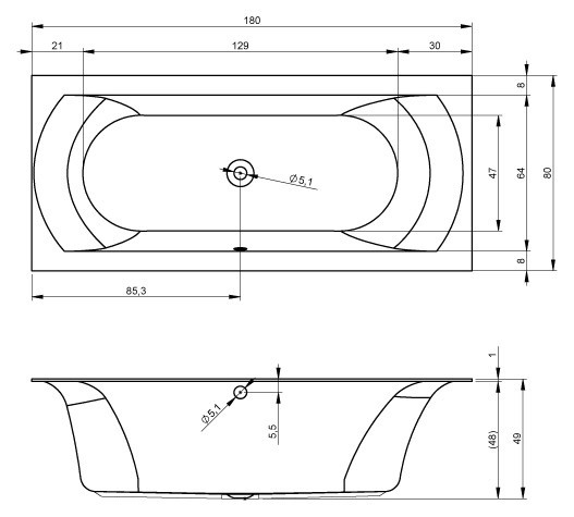 Ванна акриловая Riho Linares 180x80 R B142001005 пристенная