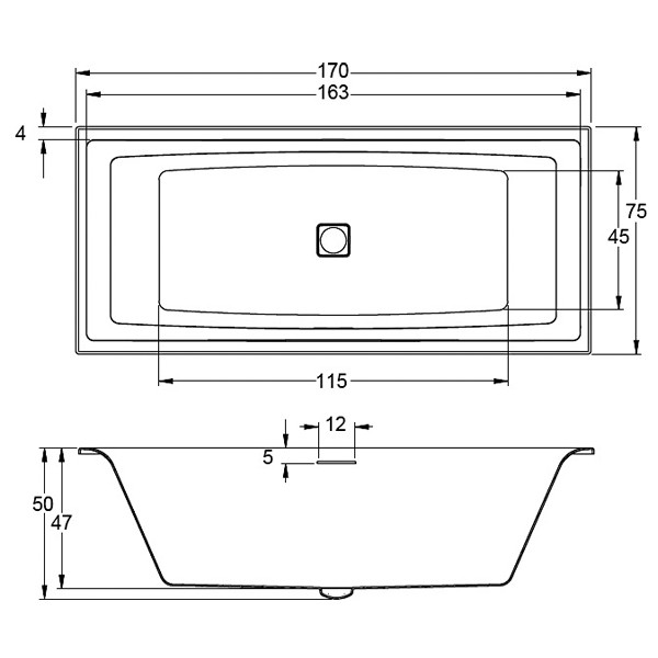 Ванна акриловая Riho Still Square 170x75 B100001005 пристенная