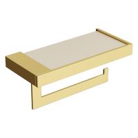 Держатель для туалетной бумаги Boheme Qubic 10721-G золото с полкой