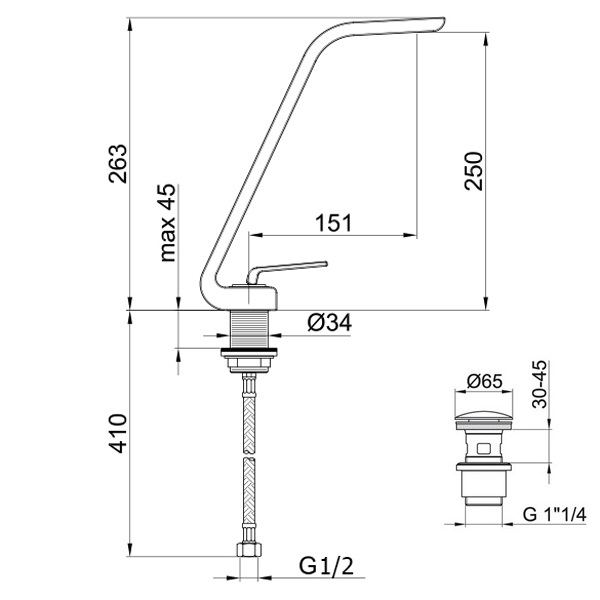 Смеситель для раковины Webert Wolo WO830402564 черный матовый с донным клапаном