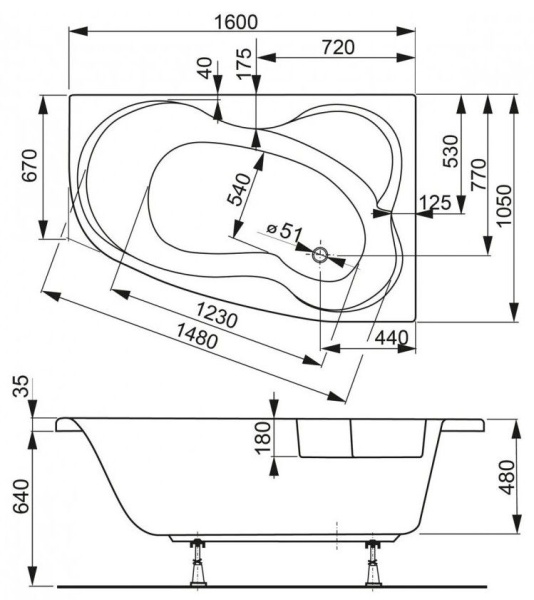 Ванна акриловая Vagnerplast Melite 160x105 R VPBA163MEL3PX-04
