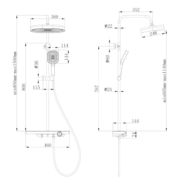 Душевая стойка со смесителем Esko ST350Black черная матовая