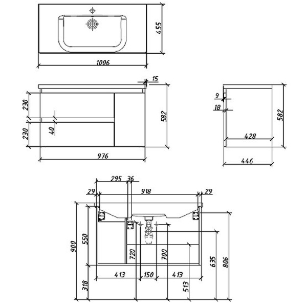 Тумба с раковиной Caprigo Forte 36115R-SF027 100 см белая