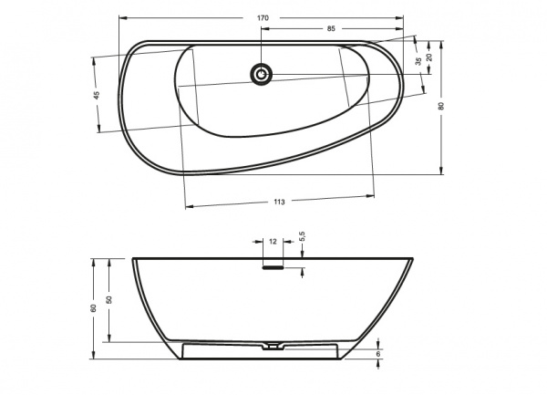 Ванна из искусственного камня Riho Granada 170x80 R B121001105 белая отдельно стоящая