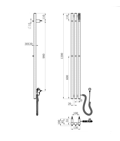 Полотенцесушитель электрический Wonzon & Woghand Kassel WW-AL73312-GM темный графит брашированный