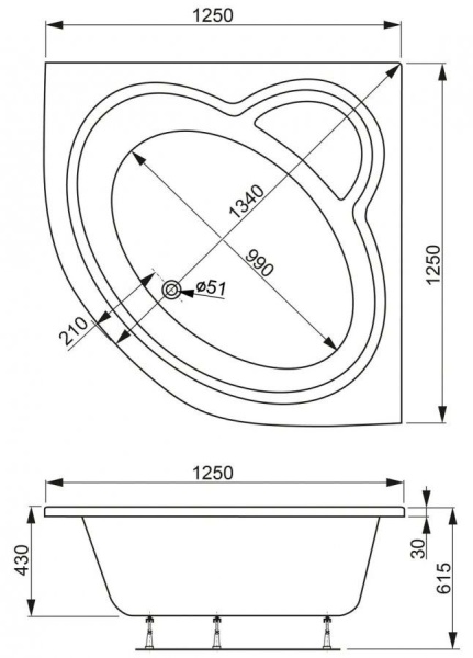 Ванна акриловая Vagnerplast Catalina 125x125 VPBA125CTM3X-04