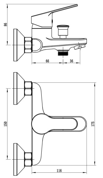 Смеситель для ванны Voda Tide TD54 хром глянцевый