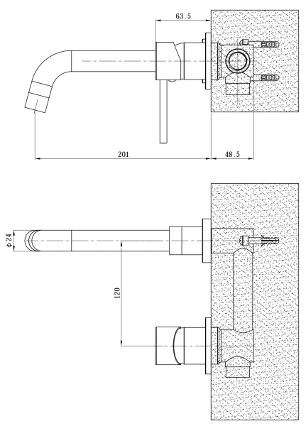 Встраиваемый смеситель Esko SM28Chrome хром глянцевый