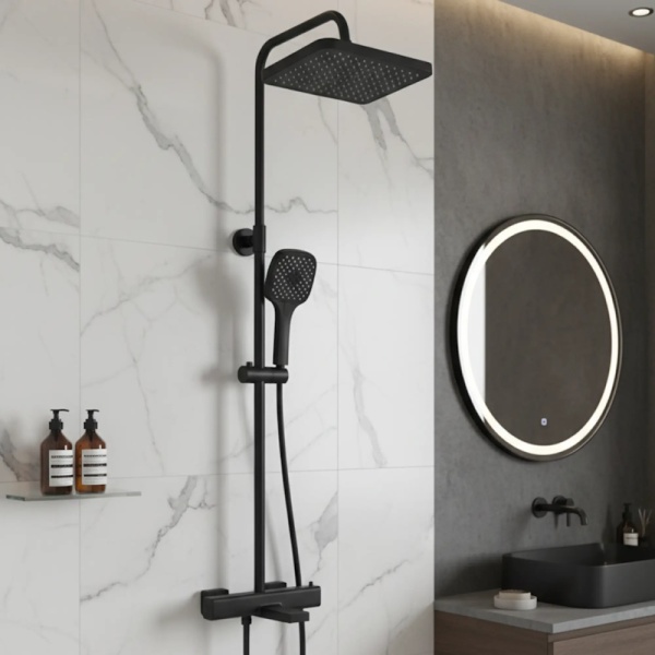 Душевая стойка со смесителем Esko STT3054Black черная матовая с термостатом