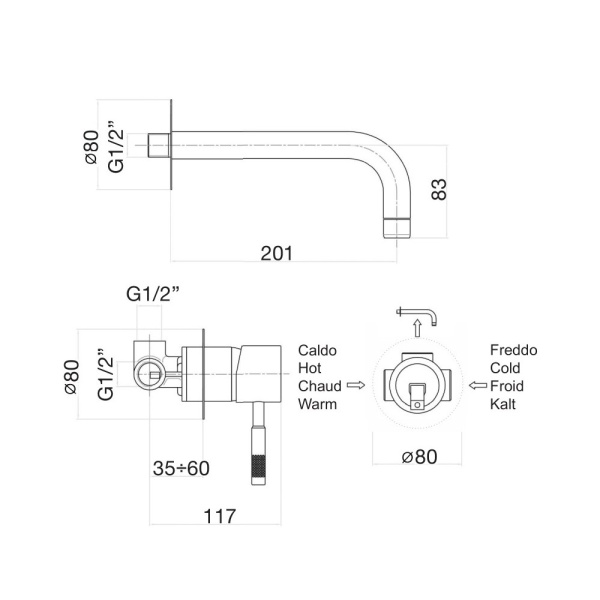 Встраиваемый смеситель для раковины Webert Rimini RI830606794 золото матовый