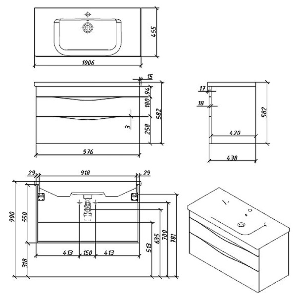 Тумба с раковиной Caprigo Lento 36214-SF027 100 см белая