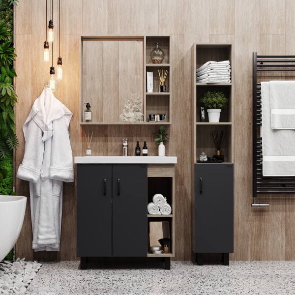 Тумба под раковину Onika Тимбер 109034 85 см R дуб сонома и серый напольная (раковина Адриана 90)