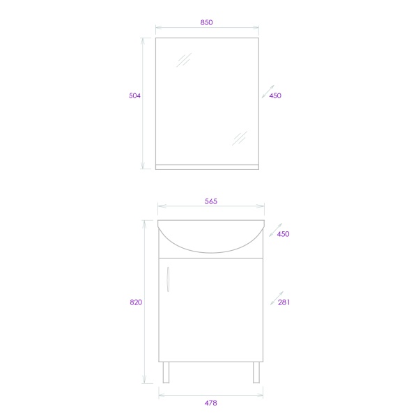 Комплект тумба с раковиной и зеркалом Onika Эко 105204 50 см хром, дуб сонома и белый