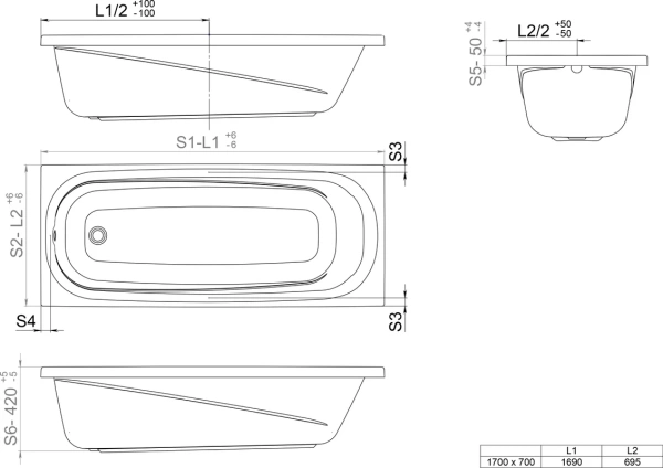 Ванна акриловая Triton Европа 170x70 ST27 белая