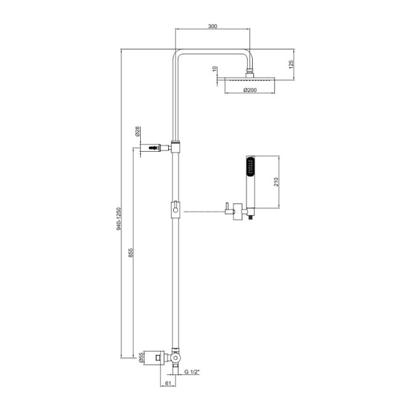 Душевая стойка со смесителем Webert Elio EL980507560METAL черная матовая с термостатом