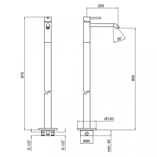 Смеситель напольный Webert Elio EL832101015 хром глянцевый