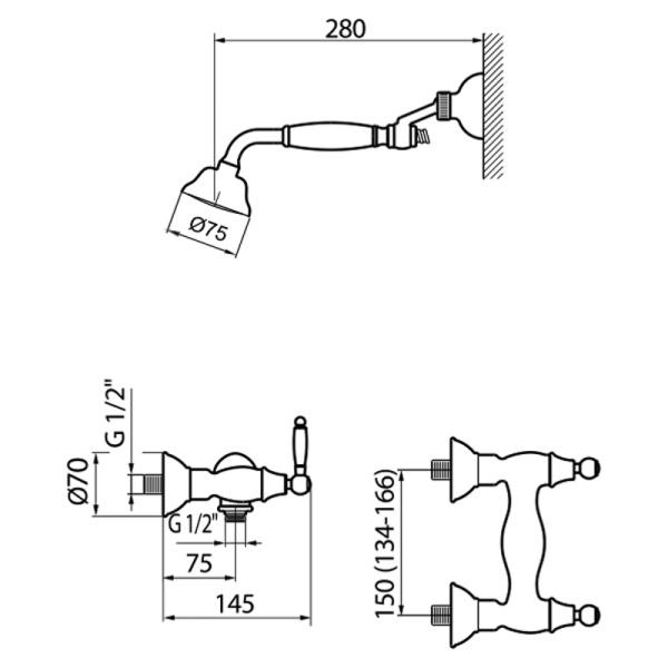 Смеситель для душа Webert Dorian DO760101010 золото глянцевый