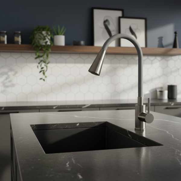 Смеситель для кухонной мойки Esko Kitchen K47GMG серый с гибким изливом