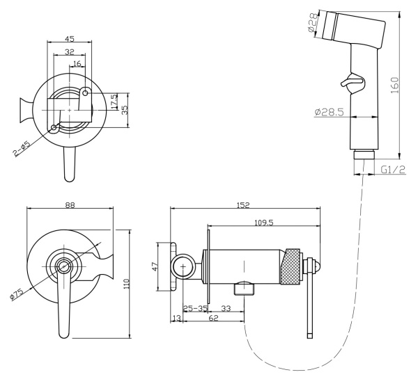 Смеситель гигиенический Esko Bangkok SMHBG хром