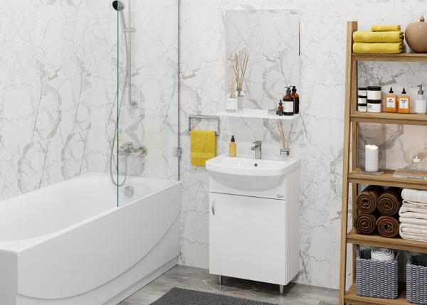 Комплект тумба с раковиной и зеркалом Onika Эко 105205 50 см хром и белый