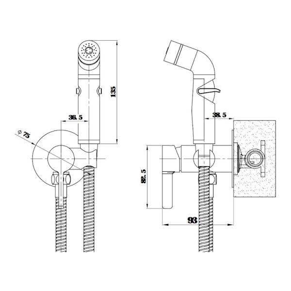Смеситель гигиенический Esko Sochi Gun Metal SMHSCGM оружейная сталь матовый встраиваемый