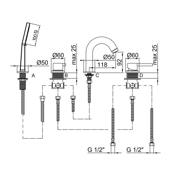 Смеситель на борт ванны Webert Elio EL850701560 черный матовый