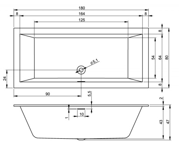 Ванна акриловая Riho Rething Cubic 180x80 B106001005 пристенная