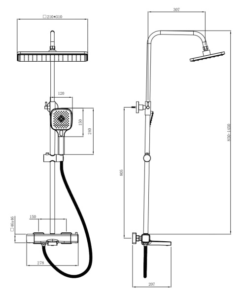 Душевая стойка со смесителем Esko STT3054GM графит с термостатом