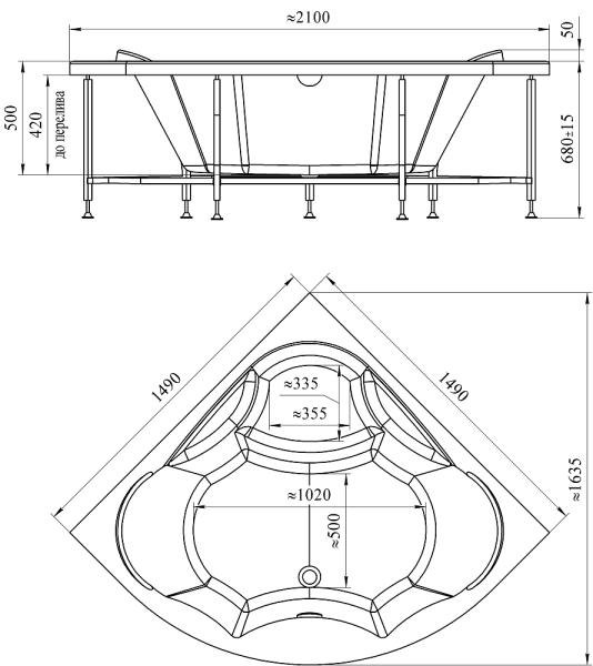 Ванна акриловая Radomir Сандра 150x150 2-01-0-0-1-221 угловая c каркасом