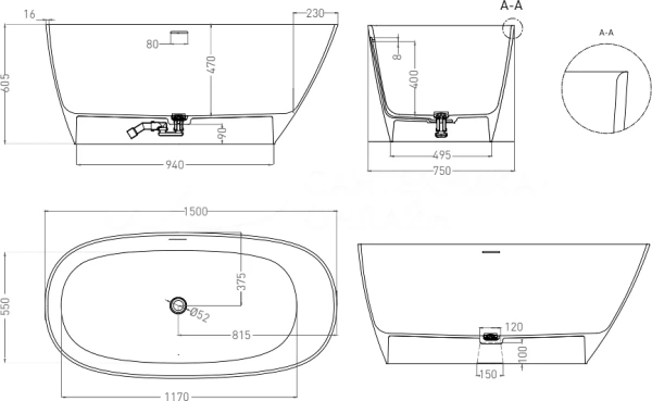 Ванна из литьевого камня Salini Sofia 150x75 102518G белая глянцевая отдельно стоящая