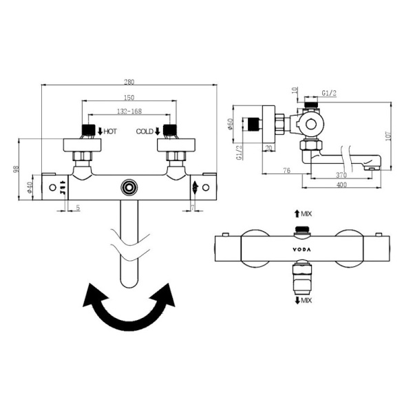 Смеситель для ванны Voda T1031 хром глянцевый с термостатом