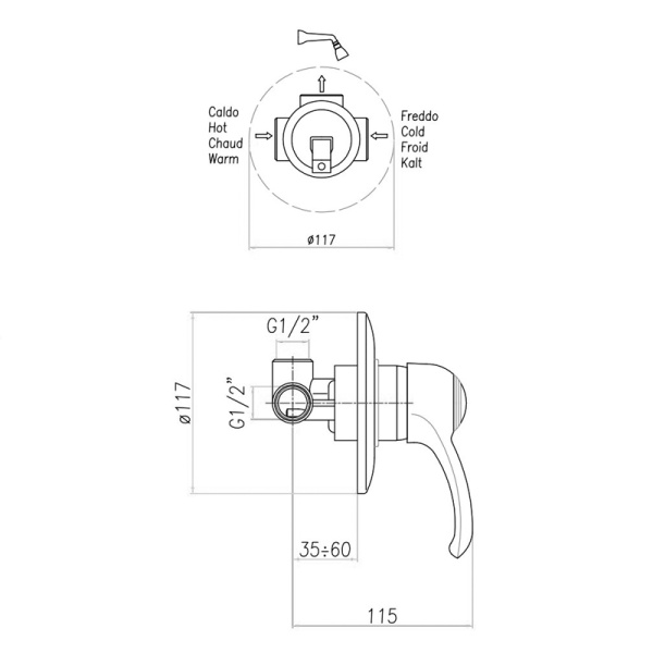 Встраиваемый cмеситель для ванны и душа Webert Aurora AU880101015 хром глянцевый