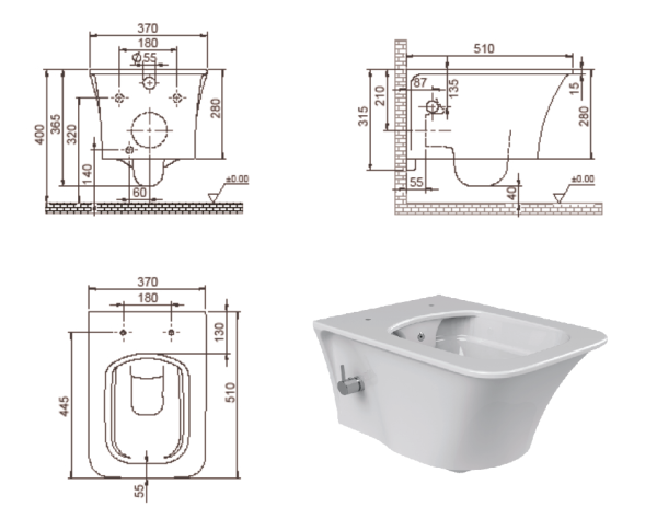 Унитаз подвесной Boheme Mirage 965-2 белый с крышкой с функцией биде