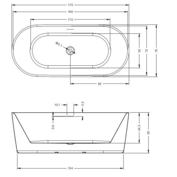Ванна акриловая Riho Modesty 170x75 B090005220 черная матовая отдельно стоящая