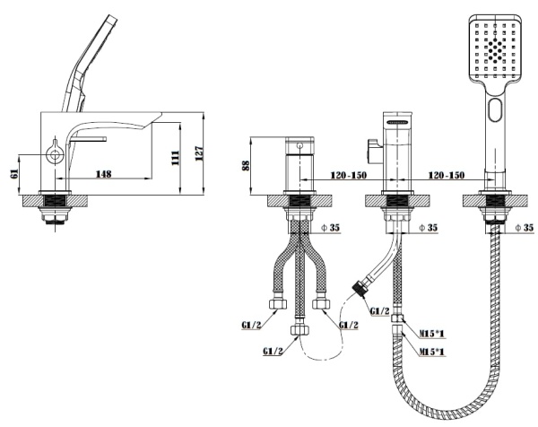 Смеситель на борт ванны Esko Vela PB 355B черный матовый