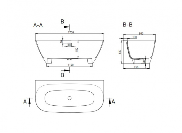 Ванна из литьевого камня Salini Sofia Wall 170x80 102512G белая глянцевая пристенная