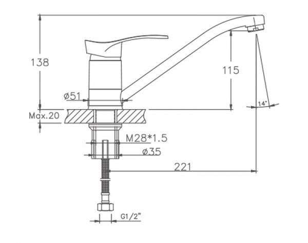 Смеситель для кухонной мойки Haiba CN4901 хром