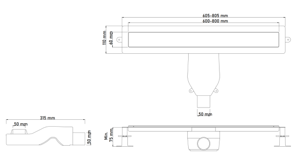 Душевой лоток Boheme Premium Linear 982-60-CR satin