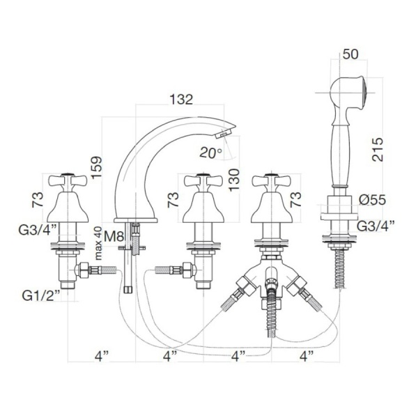 Смеситель на борт ванны Webert Armony AM730401065 бронза матовый